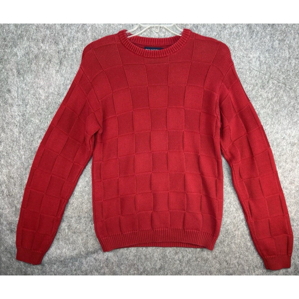 Vintage Roundtree And Yorke 3D Knit Sweater Red Chunky Check 100% Cotton Size S